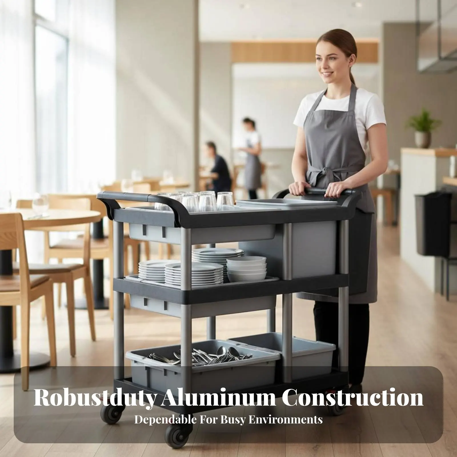 

3-Tier Food Trolley Quiet casters utensil Cart Rolling Casters Easy to Clean for Caterers, Commercial Users, Hospital, Warehouse