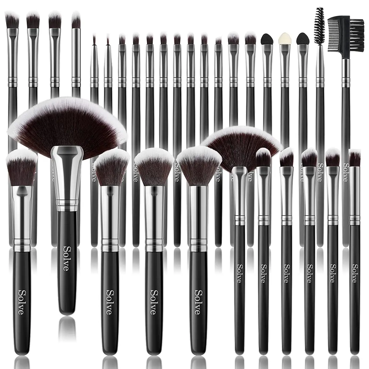 

32-Piece Professional Makeup Brush Set with Wooden Handle for Foundation, Concealer, Powder, Face and Eye Makeup - Black