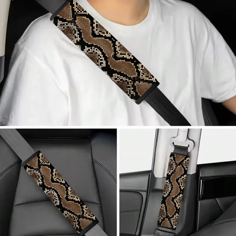 Set Of 2/4, Modern Style Faux Snake Skin Patterned Printed Car Seat Belt Shoulder Pads - Soft, Pressure-Resistant, Suitable For