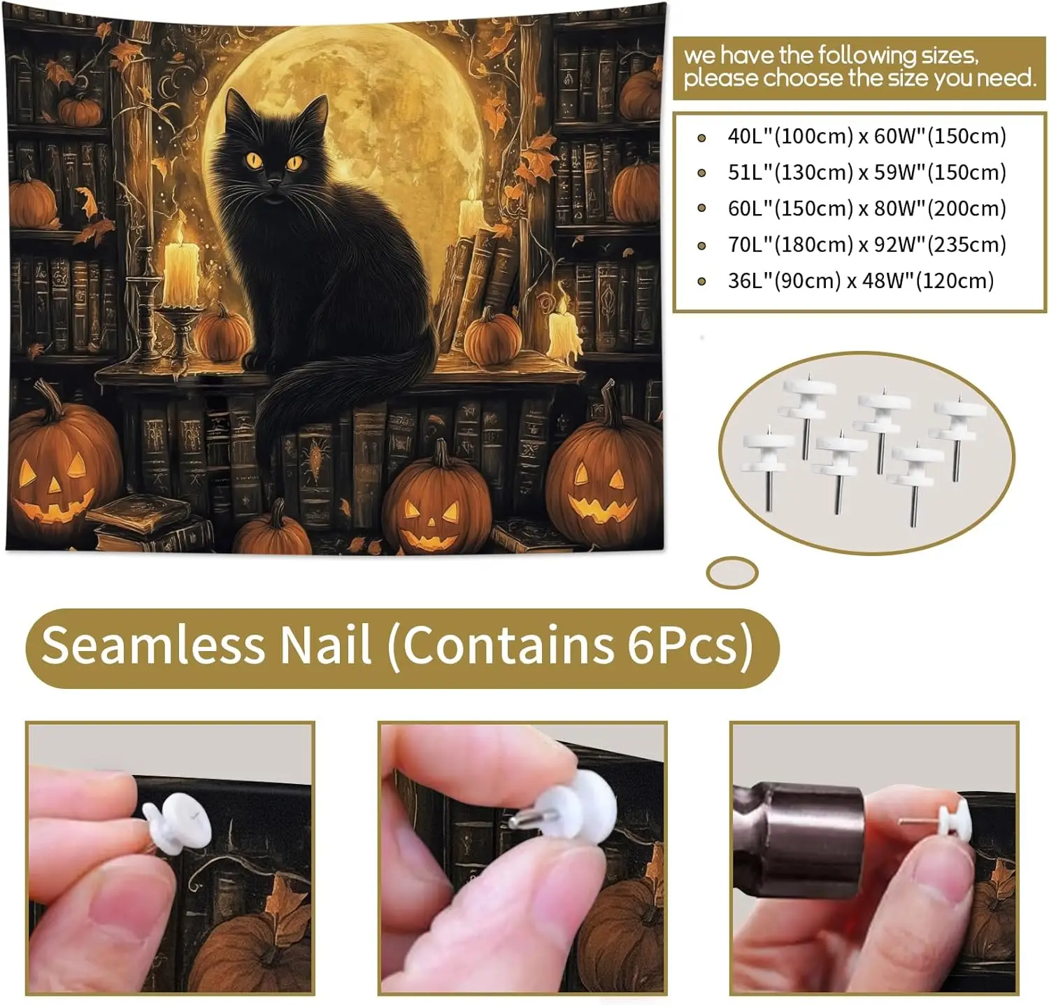 هالوين القط الأسود نسيج السحرية خمر رف الكتب اليقطين البدر نسيج لغرفة النوم مخيف القوطية جدار ديكور فني ل #6