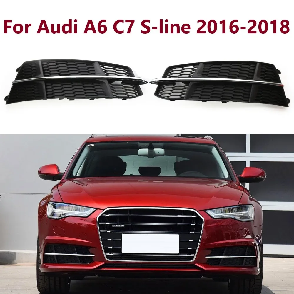 Para automatycznych lewego prawego bocznych światło przeciwmgielne przedniego zderzaka kratki klosz do Audi A6 C7 S-line 2016 2017 2018 sześciokątne lampy przeciwmgielne o strukturze plastra miodu