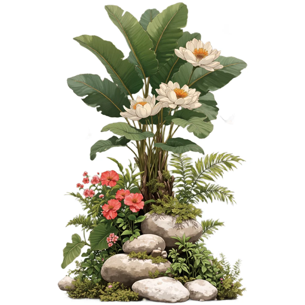 Extra Large PVC Wall Sticker Waterproof Modern Minimalist Plant Flower Decor for Living Room Study Entrance 82.5x54.5cm Green