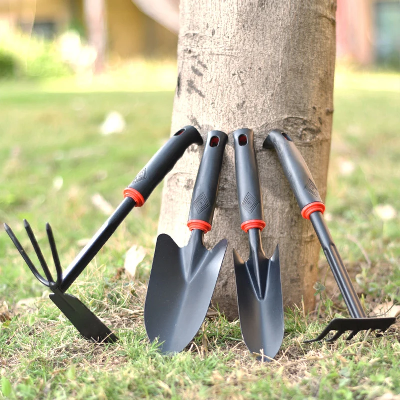 Imagem -05 - Punho de Borracha Preta Jardinagem Jardim Pequena pá Conjunto de Quatro Peças Dente Hera Dupla Finalidade pá Ferramentas de Jardim