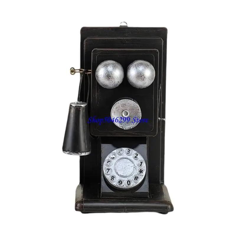 

H55A Retro Metal Rotary Phone Model Unique Desktop Figurine Decors for Living Room