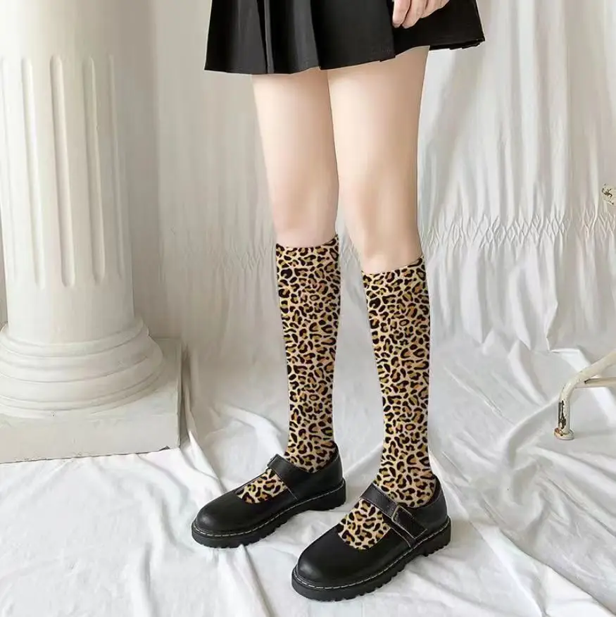 Leopard print calf socks printed silk stockings mid-tube socks Fashion personality with leopard print snake print socks camoufla