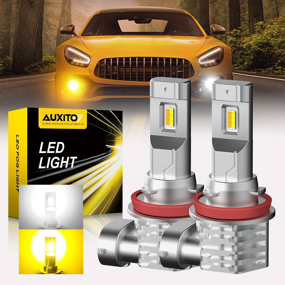 2 قطعة AUXITO LED H11 ثنائي اللون الأصفر والأبيض ذو لونين الضباب ضوء لمبة Canbus H8 H9 H16JP مصباح الضباب DRL النهار مصباح لسيارة 12 فولت