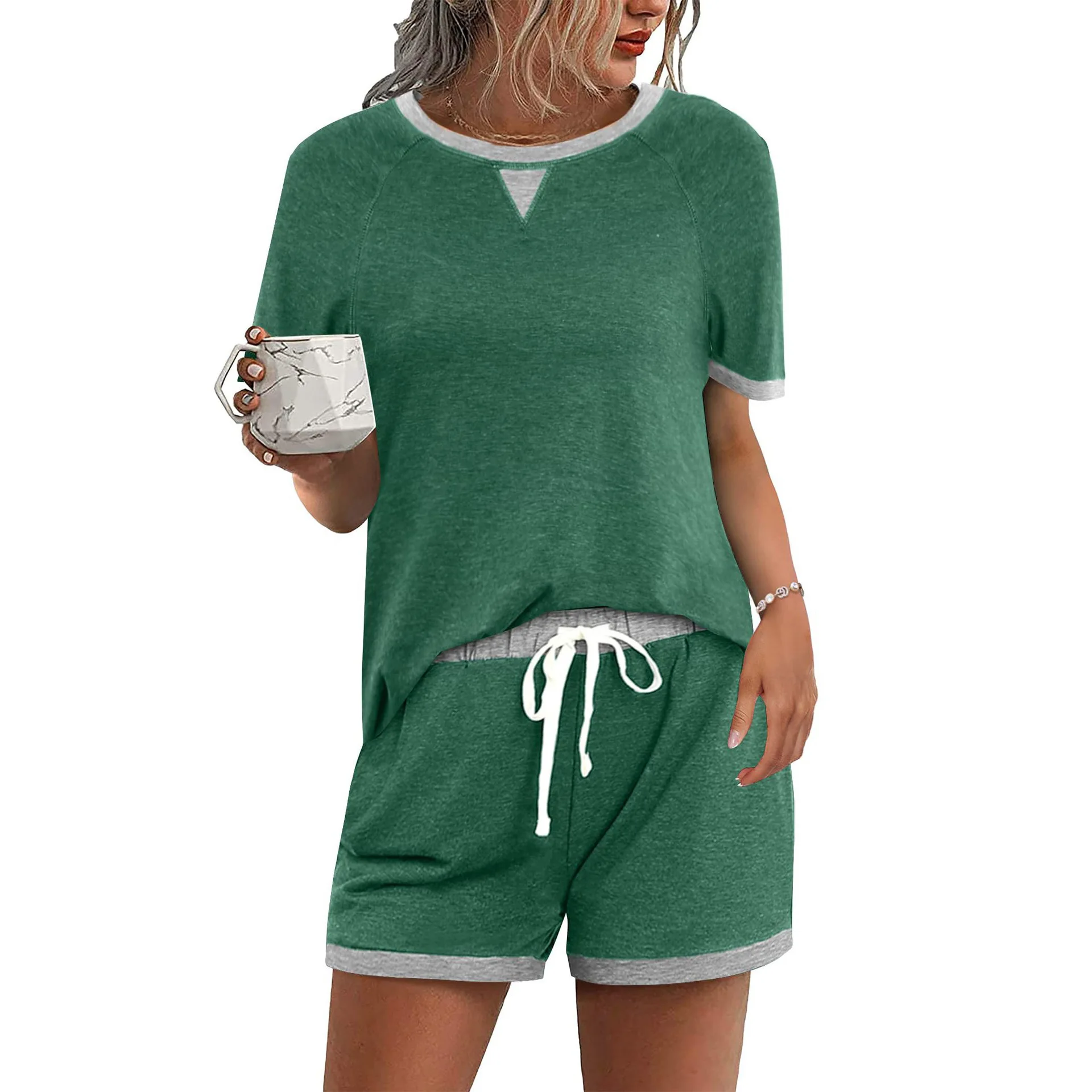 Comfortable Casual Color Matching Short Pants Sets Women Short Sleeves T Shirt Shorts Two Piece Set Simple All-match Lady Suits
