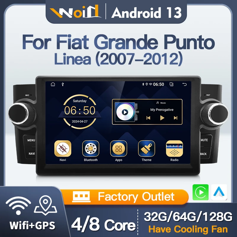 Android 13 For Fiat Grande Punto Linea 2007-2012 Car Radio Multimedia Player Navigation GPS Carplay Autoraido Stereo 2 Din Wifi