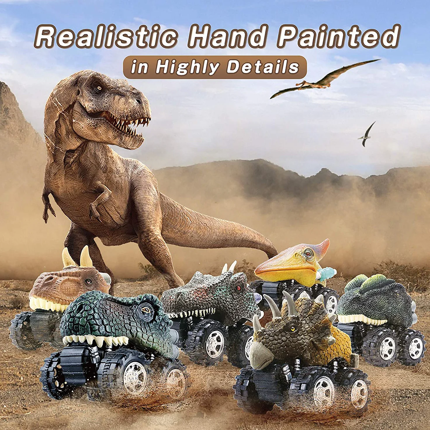 Dinosaur Toys for Kids - 6 Pull Back Toy Cars Kids Dinosaur Toy | Vehicle Playsets for Kids 3-6 | Dino Toys Toddler Boy Toys