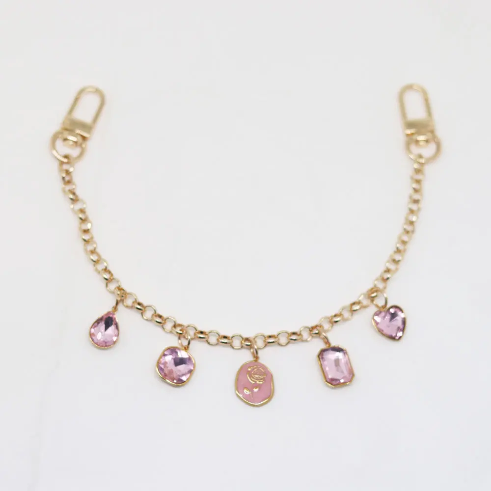 핸드 손목 스트랩 휴대폰 참 랜야드 골드 샤니 메탈 키 체인 가방, 매력 장식 가방, 확장 핑크 다이아몬드