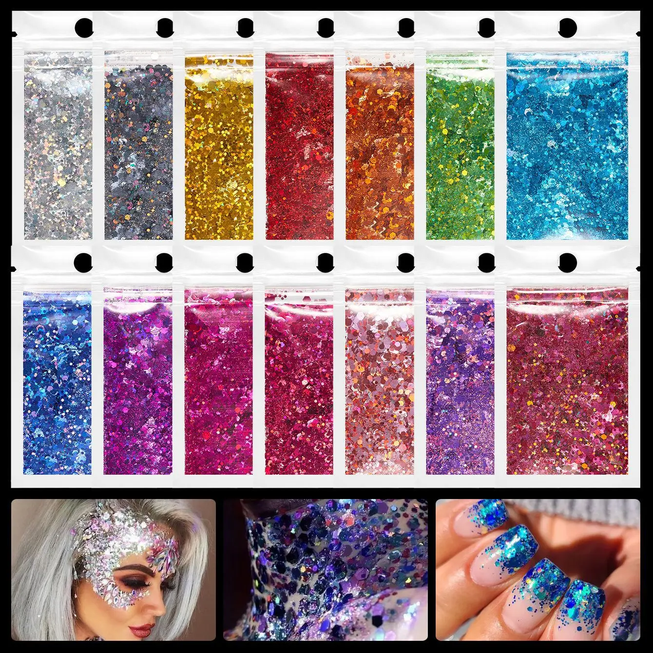 Chunky Colors Bulk Glitter 20 gramów 12 kolorów POLIESTER HOLOGRAFIC Chunky Holographic Glitter Nail Sequins Glitter