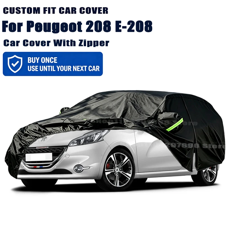 For Peugeot 208 E-208 Outdoor Full Car Cover With Zipper Snow Cover Sunshade Waterproof Dustproof Exterior Protection