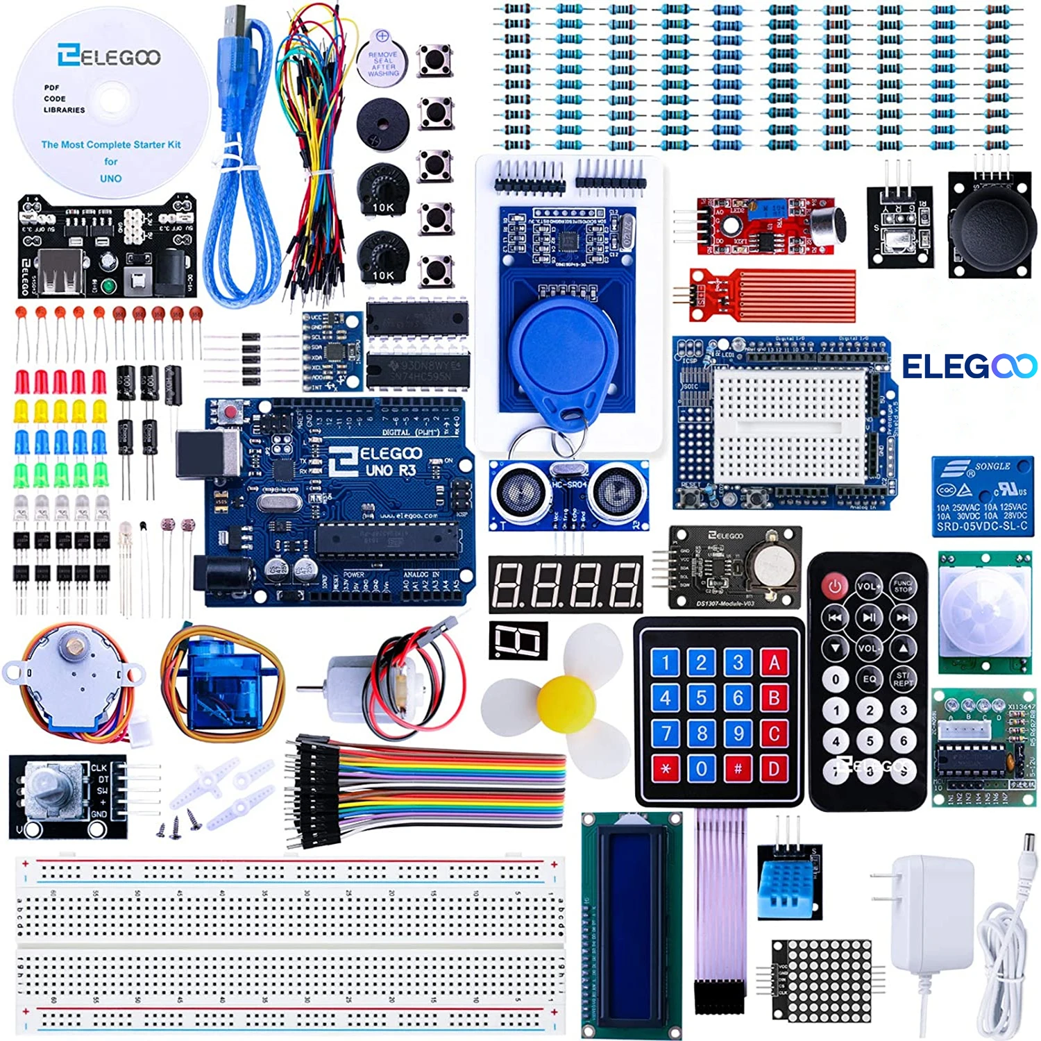 Imagem -02 - Elegoo-uno r3 Projeto Starter Kit Mais Completo Tutorial Compatível com Arduino Ide 63 Itens Kit Eletrônico Diy