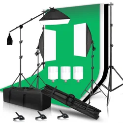 Kit Studio Photography Light Softbox Lighting Set Background Stand Fabric Boom Arm for Studio Live Streaming Video Record  2x2M