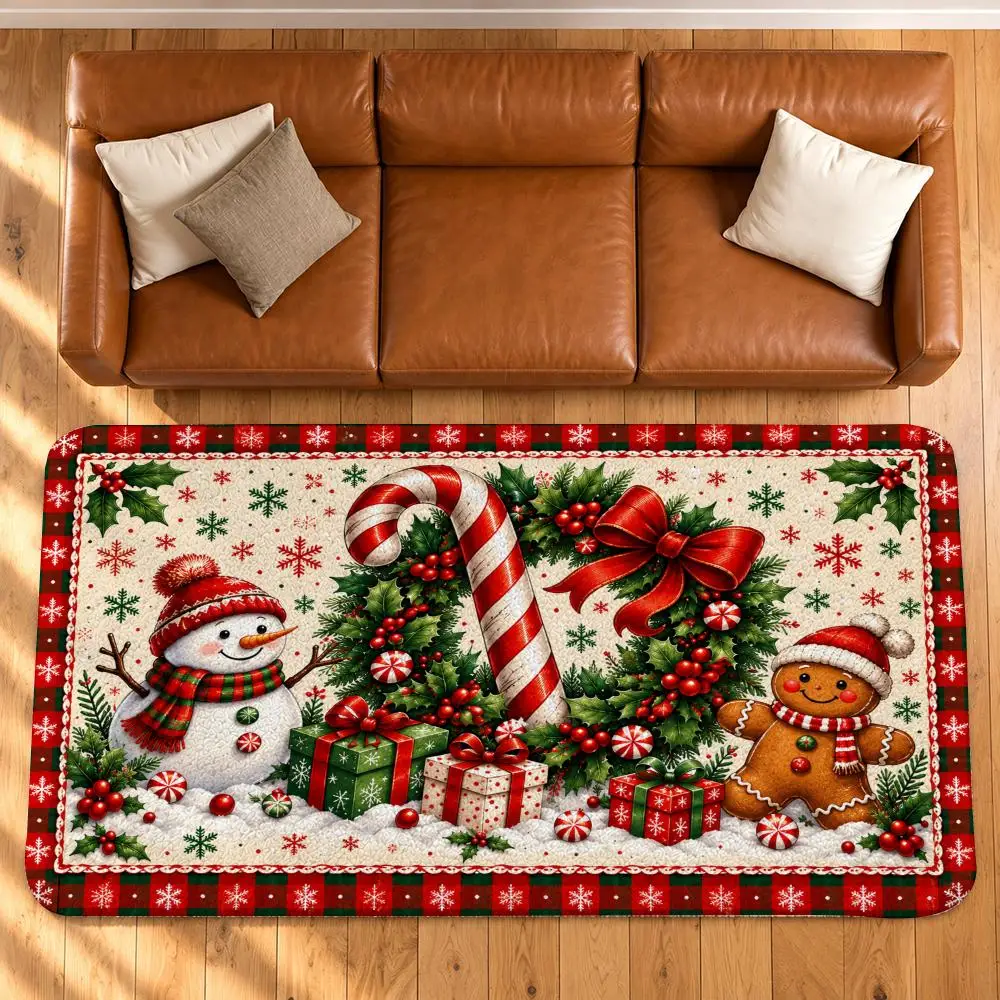 Christmas Candy Wonderland Floor Mat Flannel Rug Non Slip Absorbent Soft Washable For Entryway Hallway Bathroom Kitchen Decor