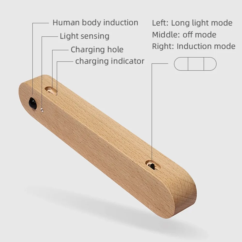 USB ładowanie bezprzewodowe klucz magnetyczny uchwyt lampa wisząca drewniany czujnik LED lampka nocna magnetyczne drzwi do szafki kinkiet