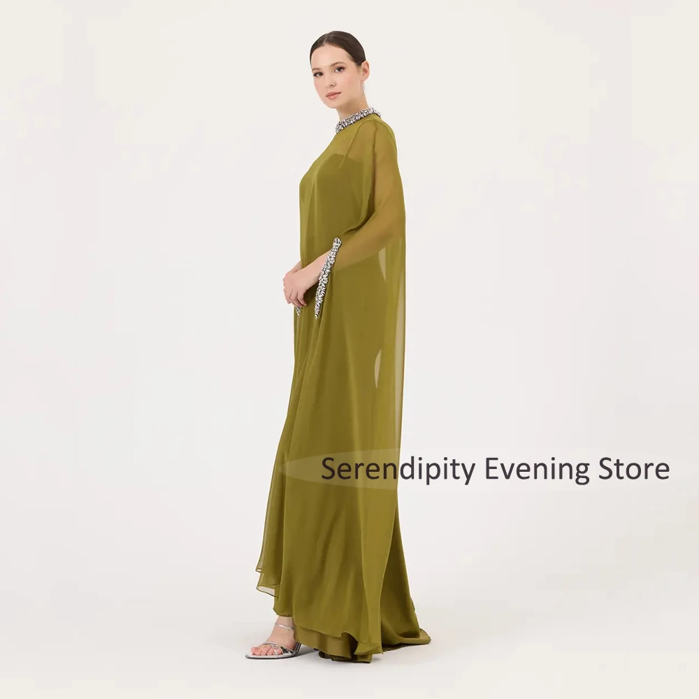 Elegant Mother of the Bride Dresses for Weddings Crystal O Neck Cape Illusion Formal Party Gowns Maxi Ankle Length Evening Dress image 4
