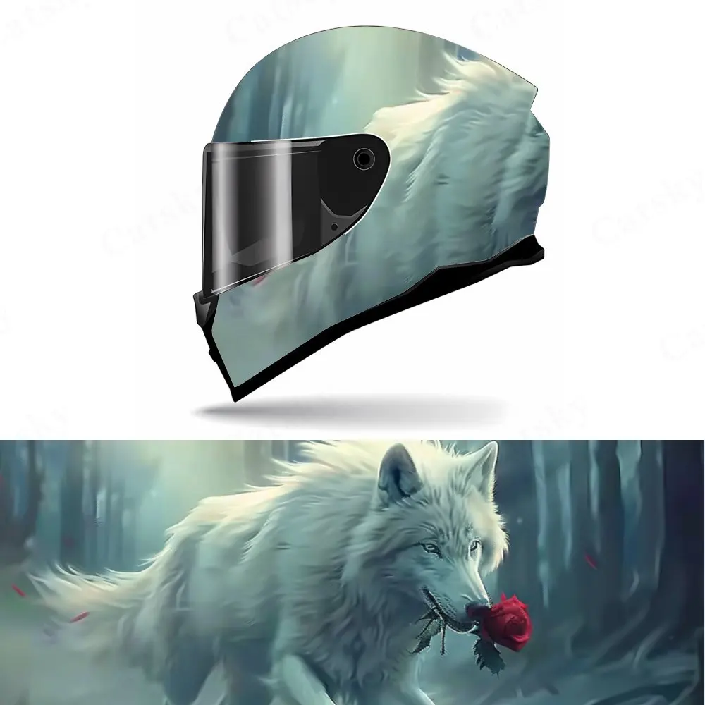 

White Wolf Rose Helmet Decoration Sticker in The Forest - High-quality Self-adhesive PVC, Waterproof and Scratch-resistant, Uniq