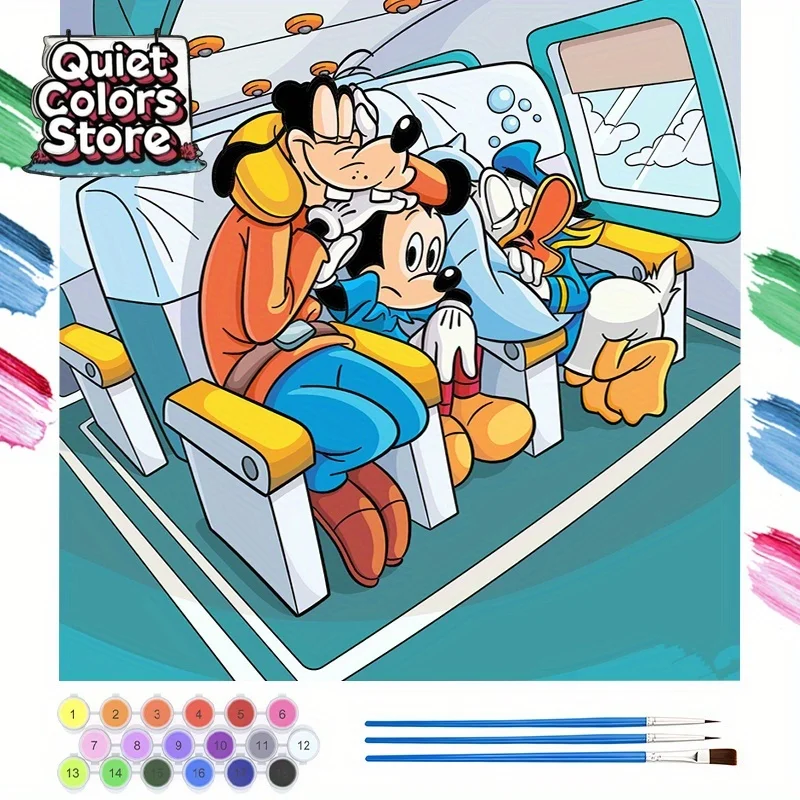 

(Магазин Quiet Colors) 1 шт., Набор для рисования маслом для взрослых Disney — Гуфи, Микки и Дональд Дак на самолете, 40×40 см/15,7×15 дюймов