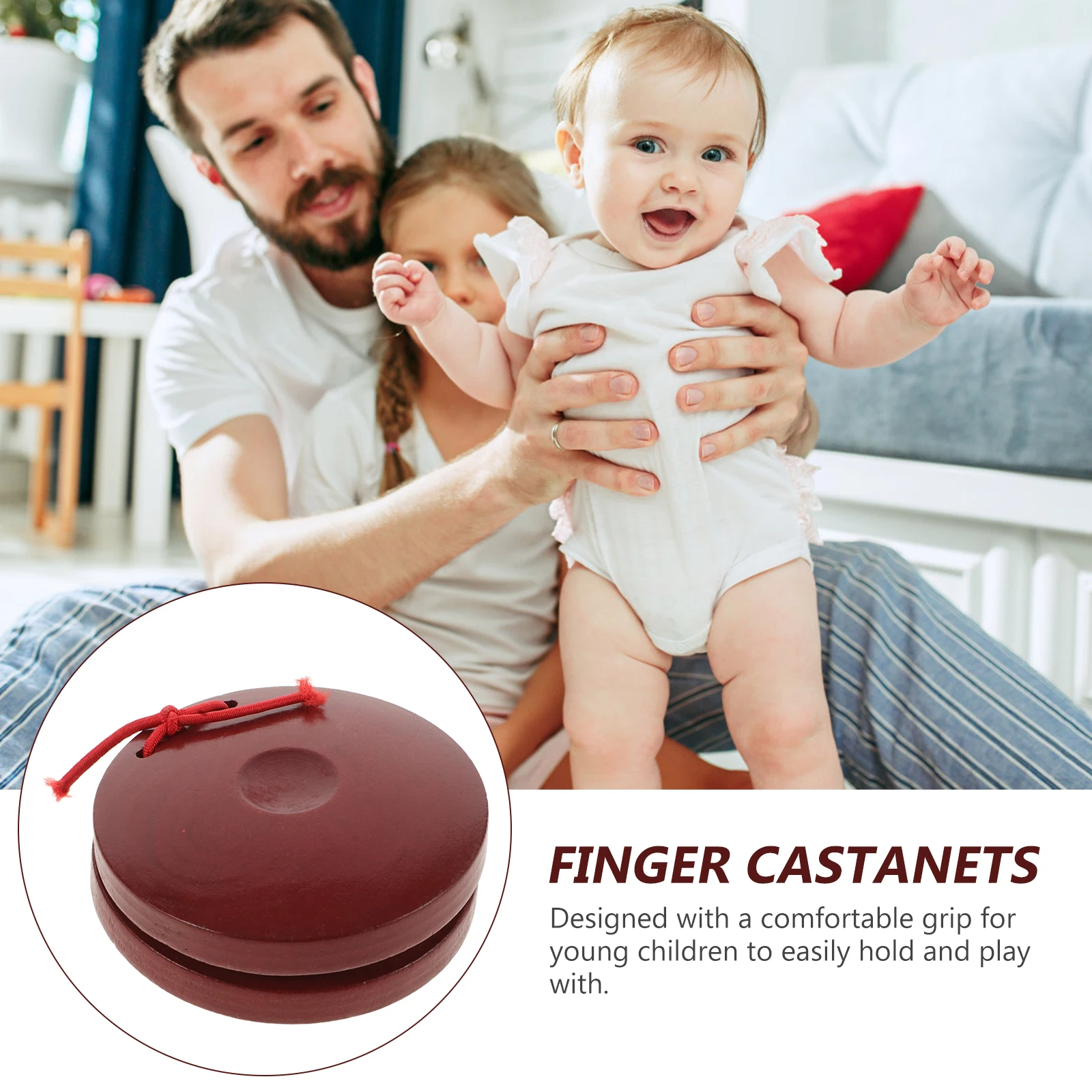 

2pcs Wood Finger Kids Music Education Rhythm Castanets Bulk Finger Wooden Castanet Percussion Instrument Castanets Wooden