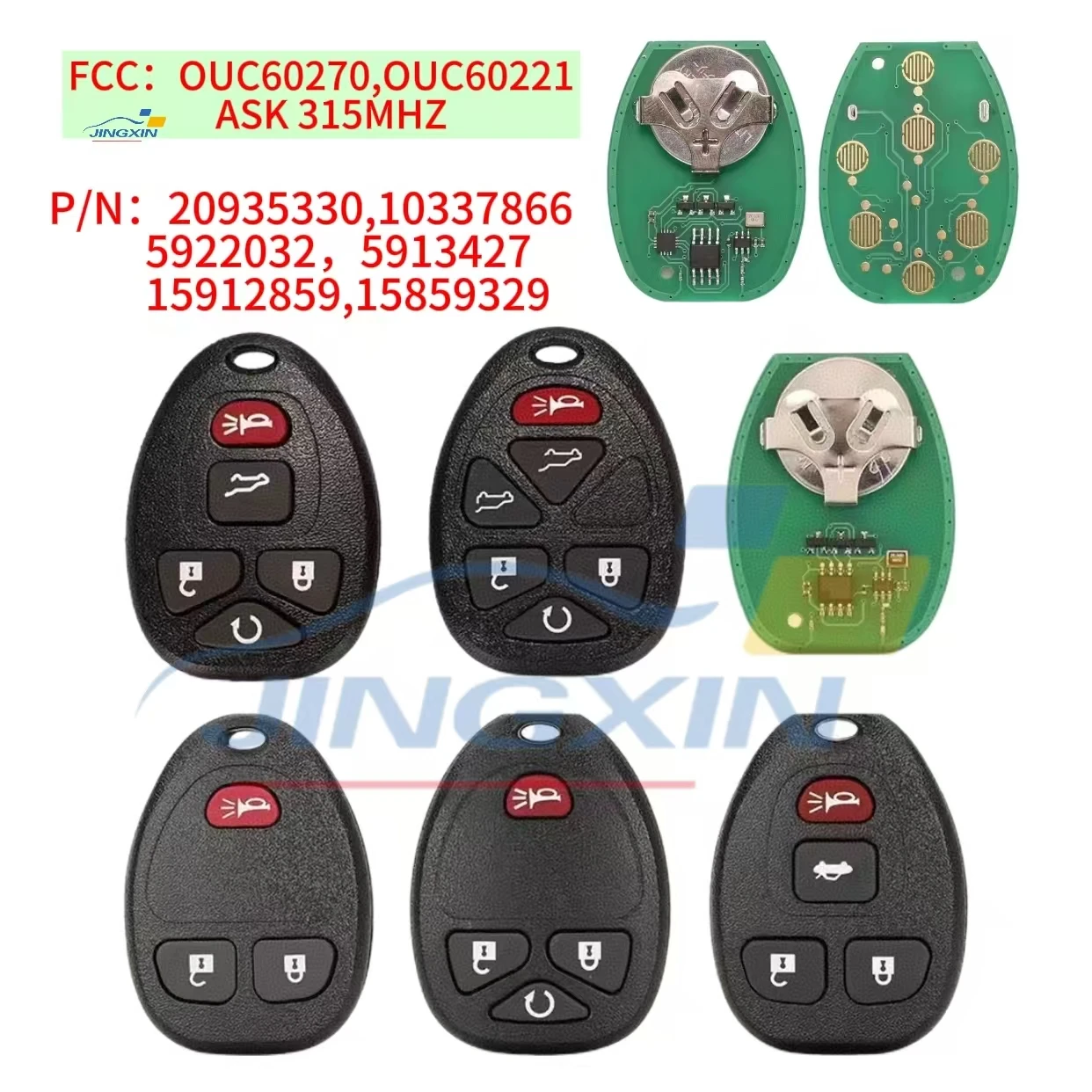 

JINGXIN mart Remote Key For Chevrolet Tahoe Traverse For GMC Chevy Silverado For Buick Hummer 3/4/5/6Buttons 315MHz OUC60270 Key