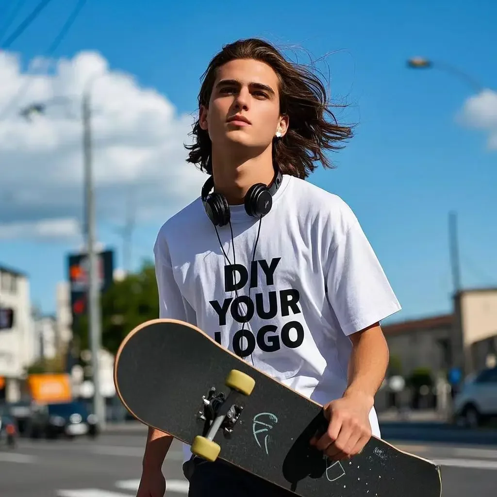 DIY Your Logo Customized Design DTG Printing 300GSM Heavyweight Cotton Mens T-shirts High Quality Loose Short Sleeve Shirts 3XL image 5
