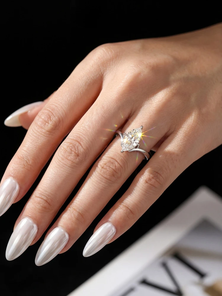 Shiny 1CT Classical Certified Marquise Moissanite Diamond Engagement Ring For Women Fashion High Quality Wedding Jewelry
