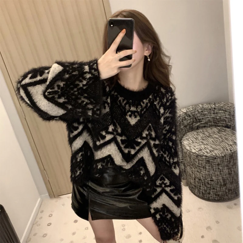 

Autumn Winter Women's Loose Knitted Camere Base irt ort Sweater Overhead Sle Inner And Outer Wear Casual Commute Faion