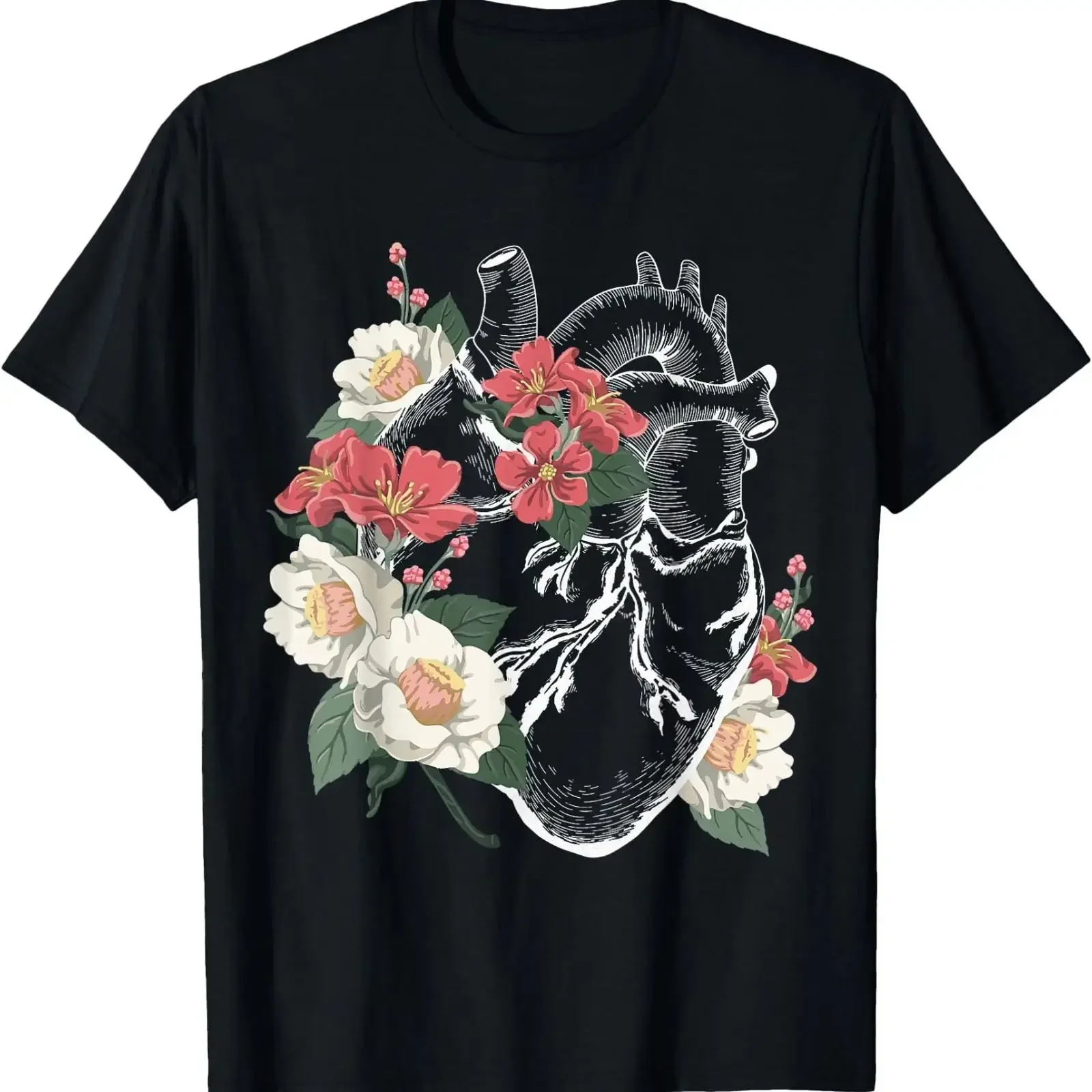 Anatomical HearT T Shirt Floral Organ Cardiology Cardiac Nurse vintage Washed streetwear Comfortable fashion Breathable graphic