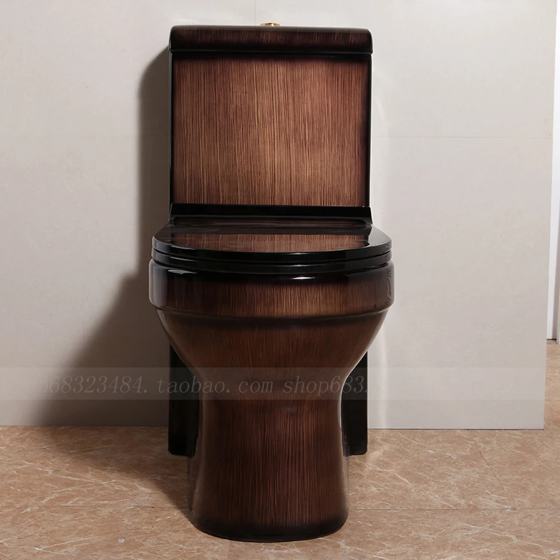 Boutique high-grade wood grain toilet siphon one-piece toilet porcelain black retro toilet personality