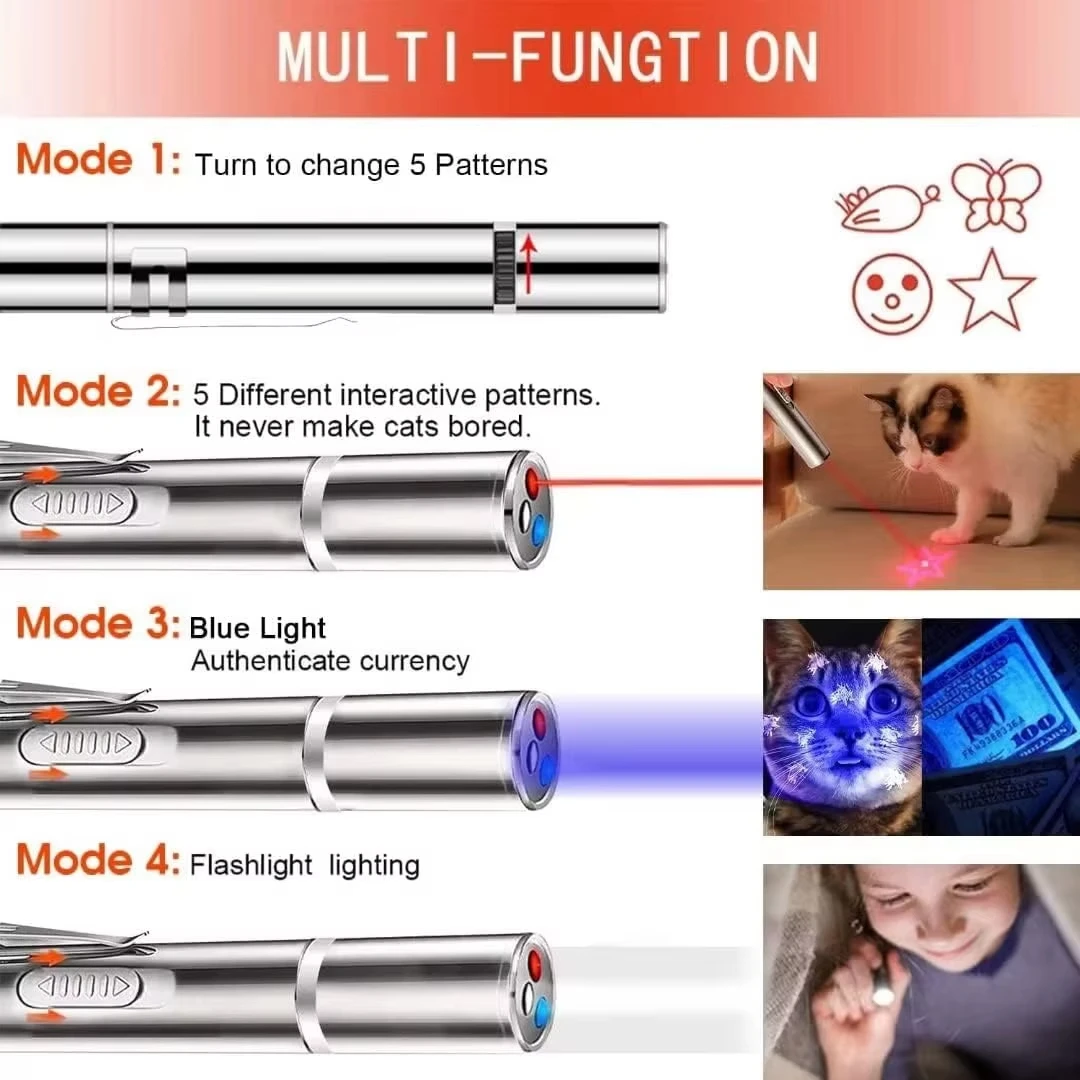 Cat Toys Laser Pointer with 5 Adjustable Patterns USB Recharge Laser Long Range Training Chaser Interactive Toy Dog Laser Pen image 6