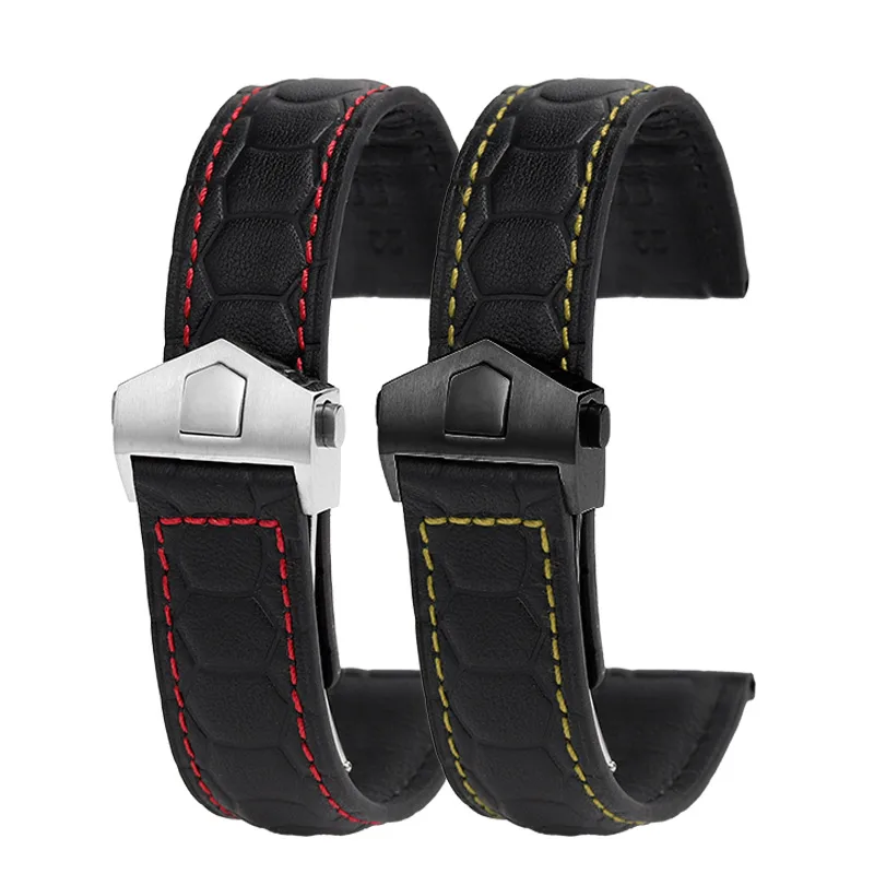 جديد 22 مللي متر لعلامة heuer كاليرا موناكو F1 حزام ساعة من الجلد الطبيعي خط أحمر جلد البقر نشر مشبك الرجال حزام ساعة اليد اكسسوارات