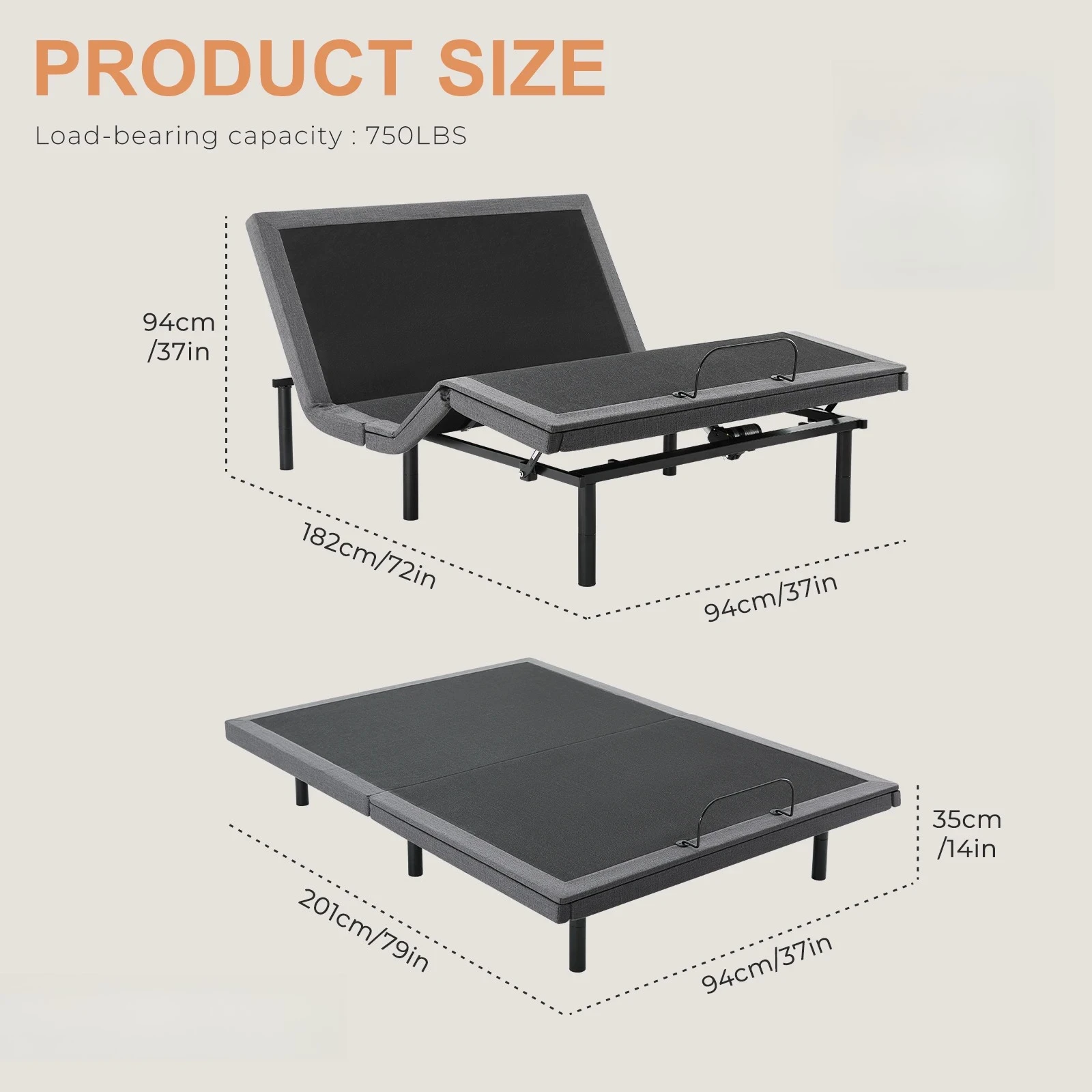 Electric Queen Size Ergonomic Adjustable Frame with Wireless Remote Zero Gravity Bed with 2 USB Ports For Room