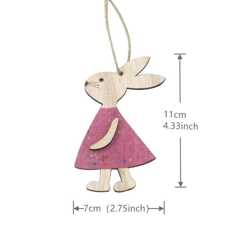 4pcs Bunny Wood DIY Crafts Cutouts Wooden Rabbit Shaped Hanging Ornaments with Hole Hemp Ropes Gift Tags for Easter Spring