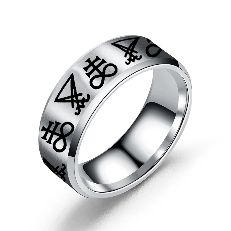 Gothic Lucifer Satan Seal of Satan Signet Rings Punk Stainless Steel Seal Rings Men and Women Pagan Jewelry Party Gift