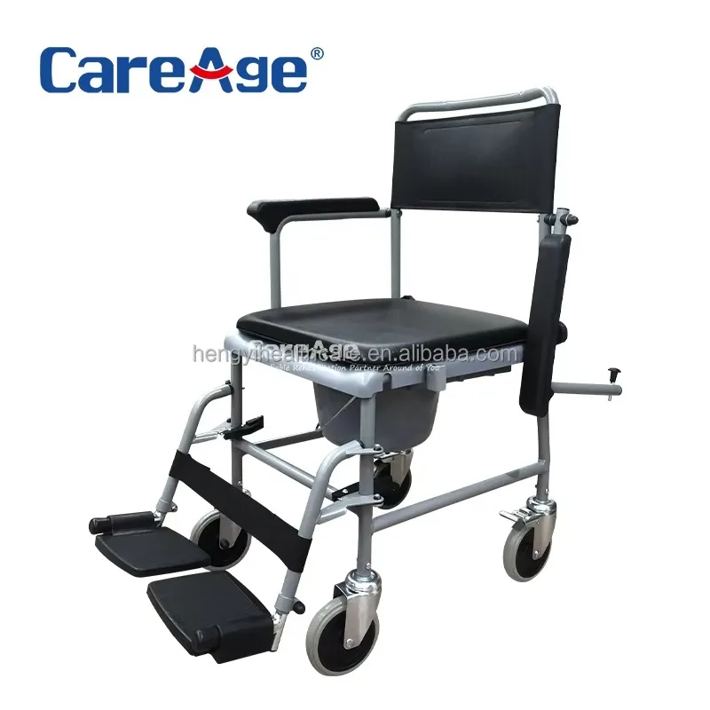 CareAge Factory Direct Shower Toilet Chair Elderly Bedside Folding Commode Chair Silent Wheels 120kg Capacity Lightweight