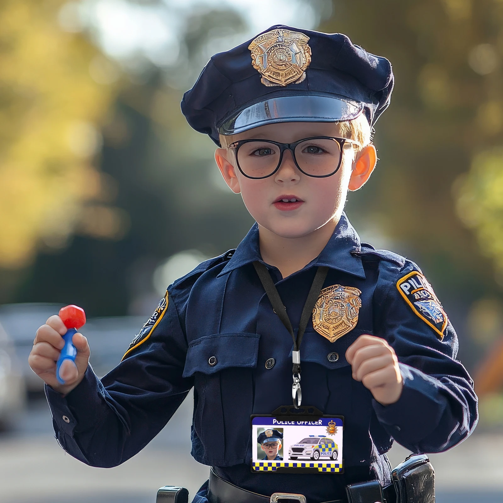 1 Set Police Roleplay For Kids Pretend Play Game Accessories 1 Black Card Holder + 1 Lanyard + 1 Blue Custom Card Costumes