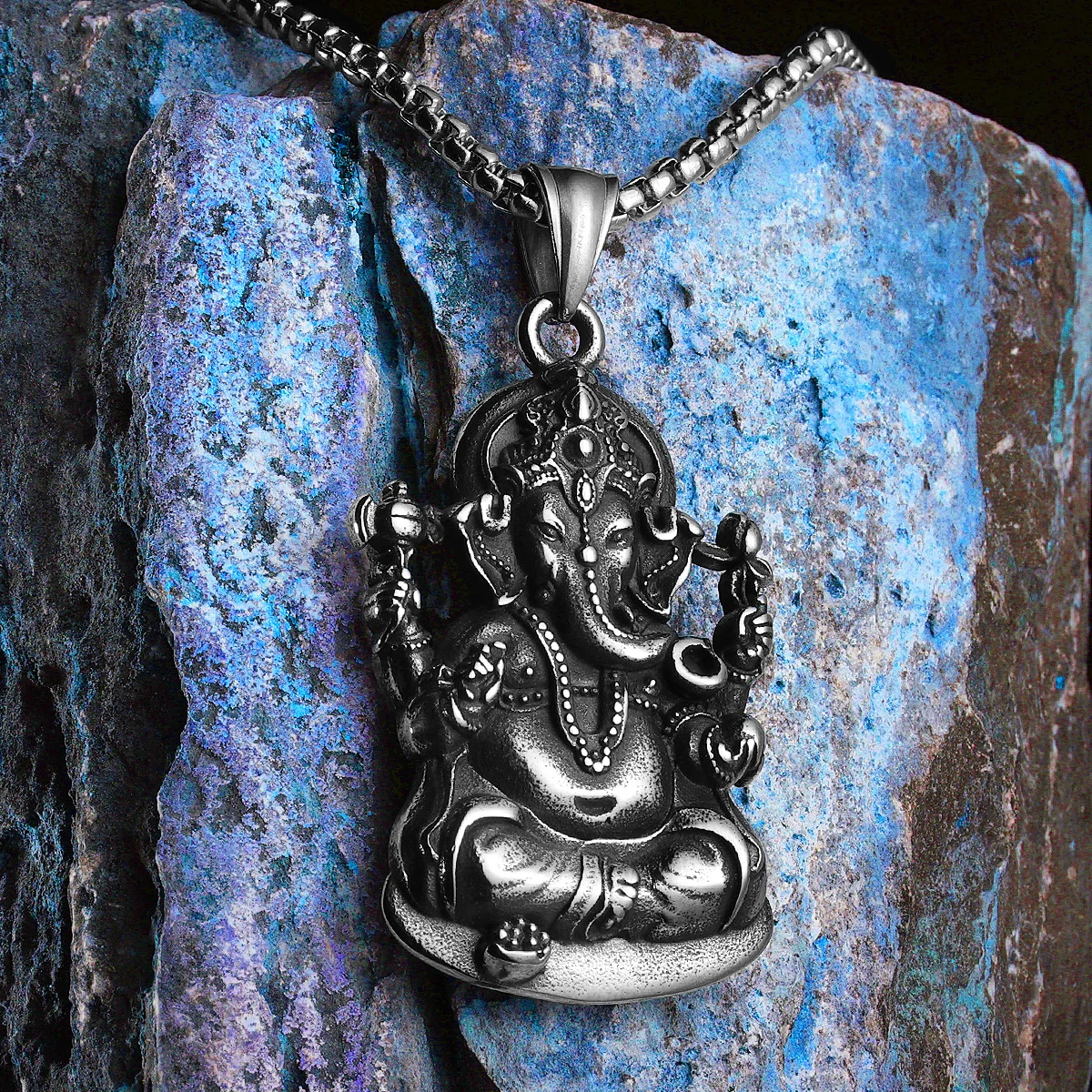 Hinduism Ganesha Powerful Amulet Men Necklaces Stainless Steel Pendant Chain Women Jewelry Vintage Accessories Gifts Wholesale