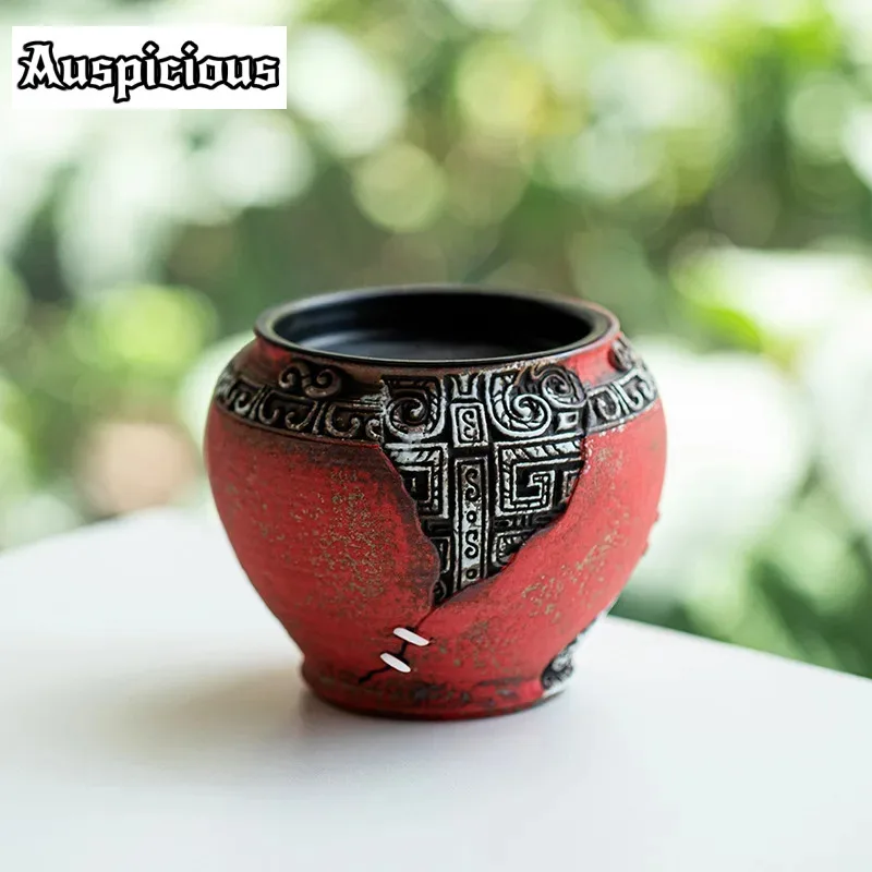 

300ml Retro Old Rock Mud Jianshui Chinese Taotie Tea Washing Basin Writing-brush Washer Tea Garbage Can Chaxi Supplies Ornaments