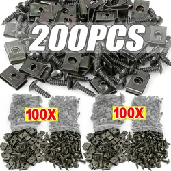 100-200pcs Mixed Car Motorcycles Metal Screw Tapping Fastener Clip U-Type Clip with Screw Anti-rust Protection Clip Screw Buckle