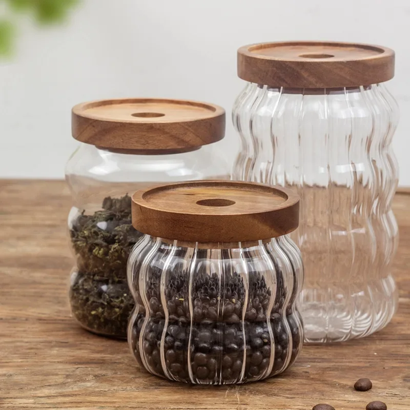 Wood Press-Sealed Jars with Borosilicate Glass High-Quality Airtight Anti-Moisture Perfect for Coffee Beans Snacks Tea Storage