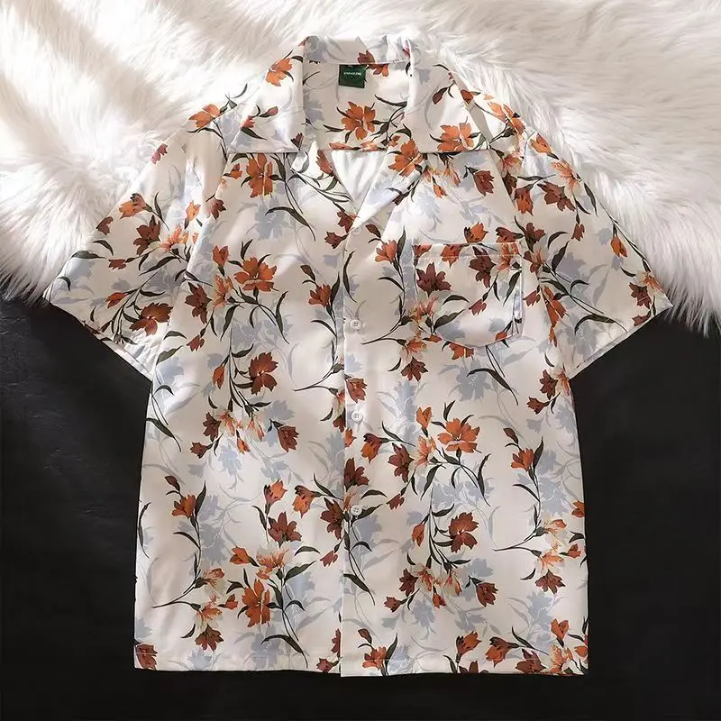 Japanese Retro Floral Full Print Hawaii Thai Cuban Collar Short Sleeve Shirt Men Women Shirts Summer Beach Shirt Casual Shirts