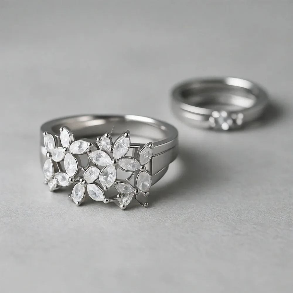 

Кольцо из стерлингового серебра с полным покрытием из кубического циркония в форме цветка и капли, обручальное/помолвочное кольцо для женщин