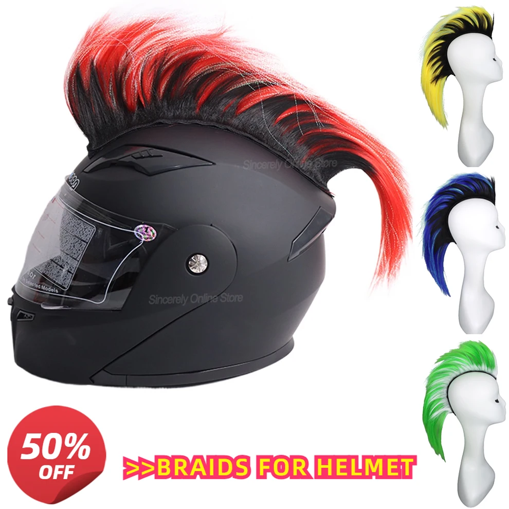 Mohawk Motorcycle Helmet Braids Decorations Wigs For Helmet Cockscomb Motocross Full Face Men Helmet Decors Hair Braids Stickers