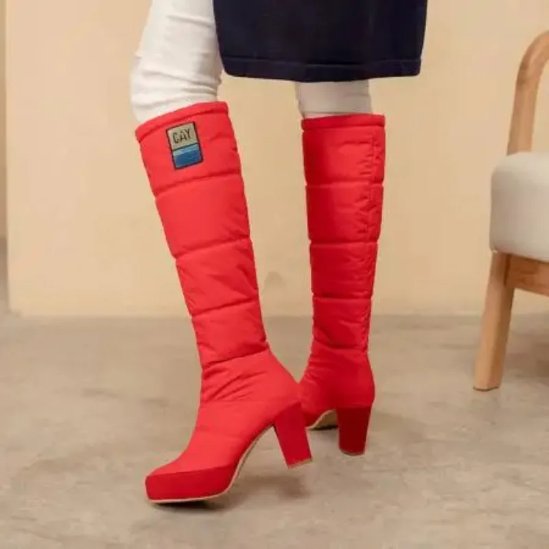 

Теплые Меховые плюшевые зимние сапоги на пуху, женская зимняя обувь 2024, водонепроницаемые удобные женские сапоги до колена, черная фотообувь 43