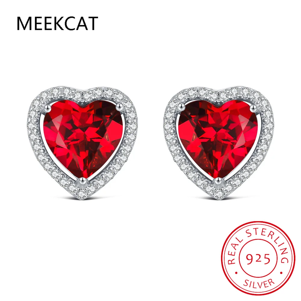 القلب مكون الأحمر روبي العقيق الطبيعي 925 حلَق من الفضّة الاسترليني للنساء الأحجار الكريمة غرامة مجوهرات Brincos de Prata