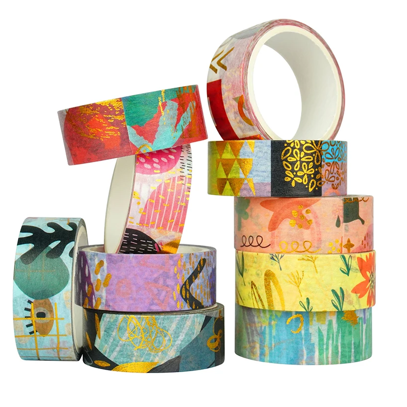 10 Rolls Gold Foil Cute Washi Tapes Scrapbooking Supplies Cinta Adhesiva Decorativa School Supplies Stationery Masking Tape