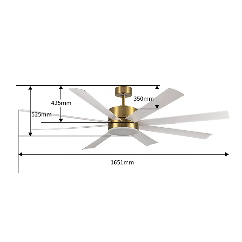 Modern Design 8 Blade 65inch Led Fandelier Ceiling Fans with Light Remote Control DC Motor and for for Bedrooms
