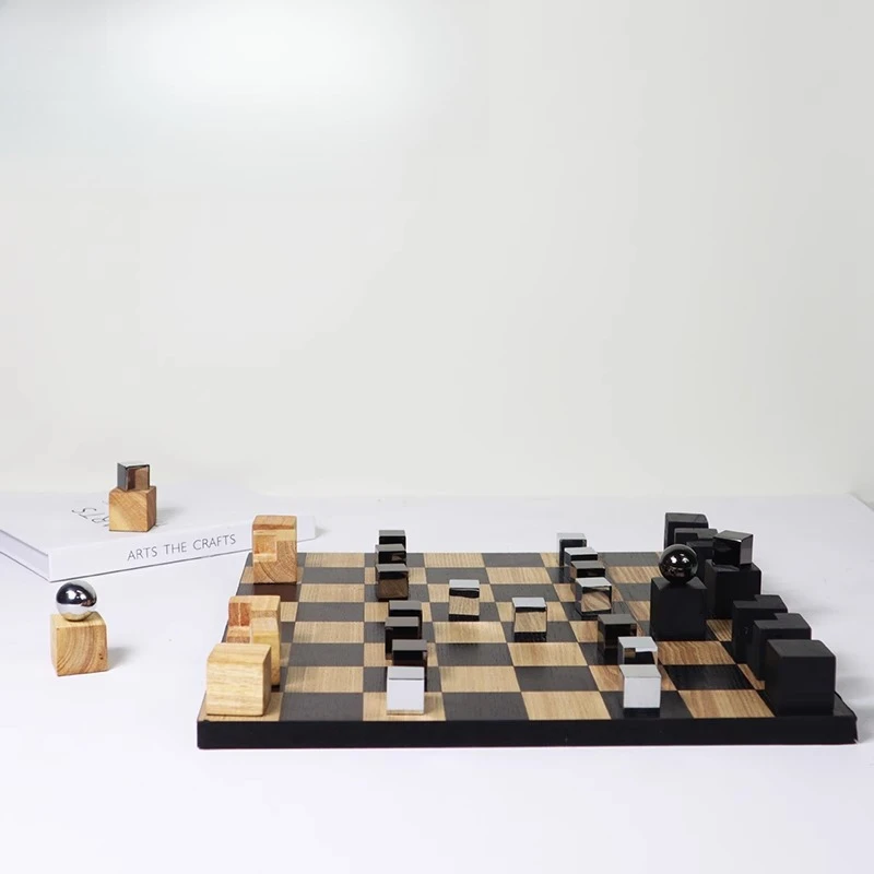 Nordic Modern Abstract Chess Set with Wooden Board | Decorative & Playable thumbnail 2