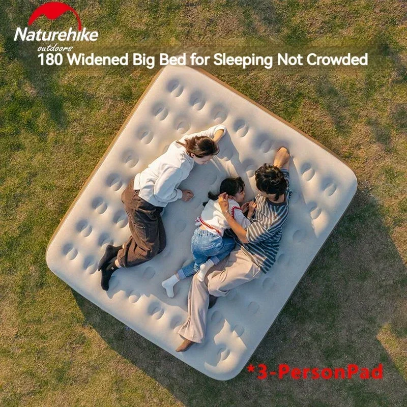 Naturehike Outdoor PVC Inflatable Sleeping Pad Heighten 25cm Bearing 450kg Camp Air Mattress Built In Air Pump Rapid Inflation